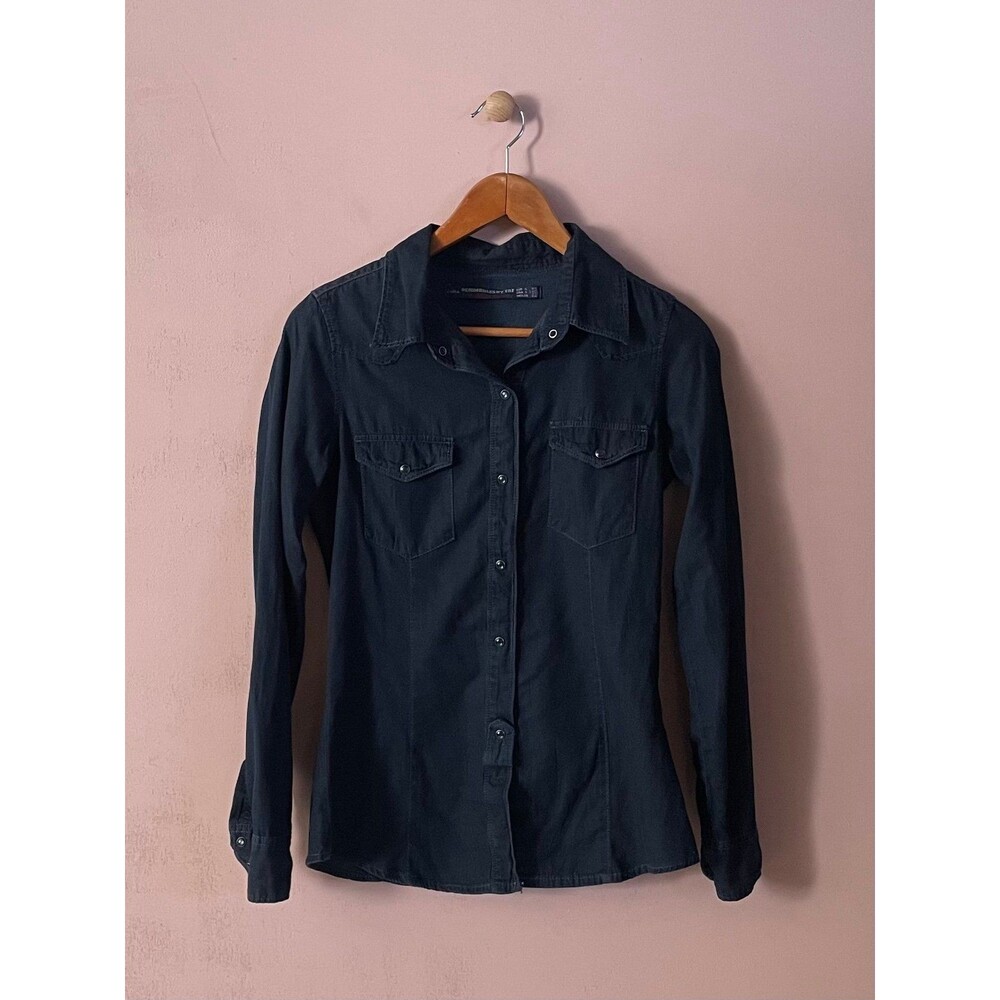 Zara Dark Wash Indigo Chambray Shirt Size S